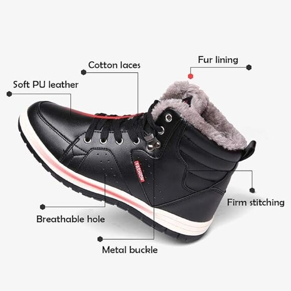 NWOT Mens High Top Lace-up Ankle PU Leather Boot Sneakers wFur Lining - Men's 12 - Picture 3 of 4